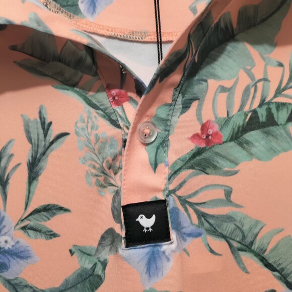 NWT Bad Birdie Men’s XXL Golf Shirt Polo Peach Floral Fiesta Tropical - Picture 5 of 7